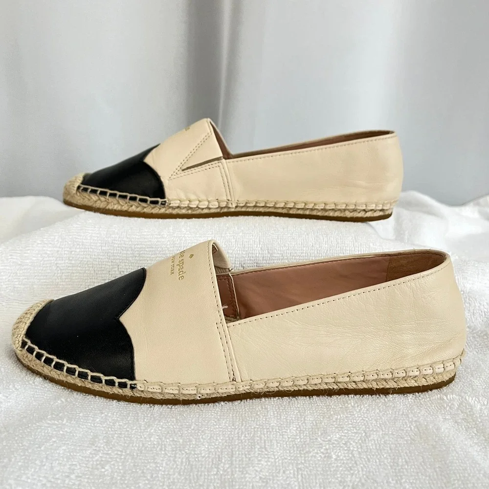 Kate Spade Garden Espadrille Flats Womens Bare Black Leather Resort Parisian‎